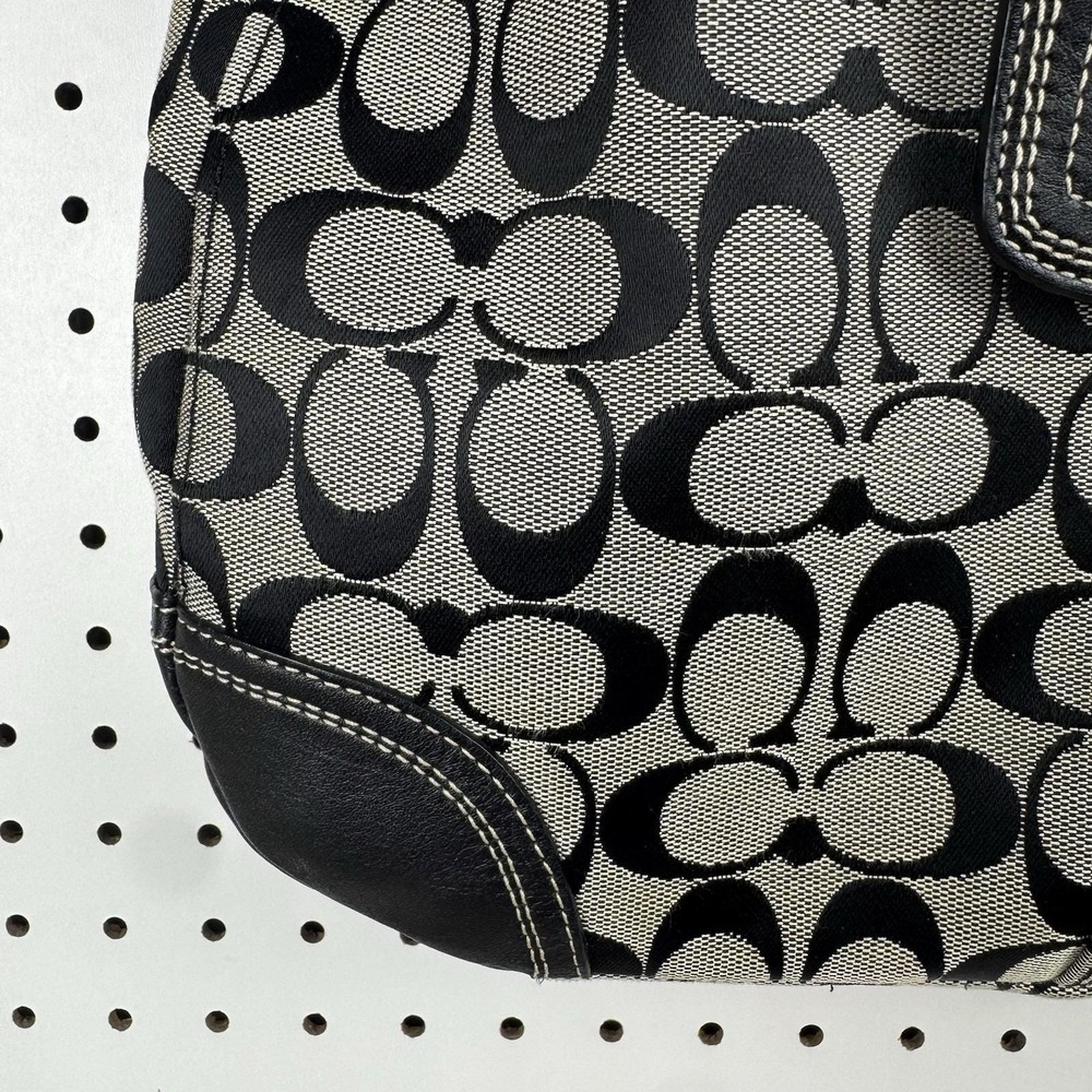 COACH Signature Hobo Shoulder Bag Turn Lock Leather Canvas Black Gray F 13971 - Picture 5 of 16